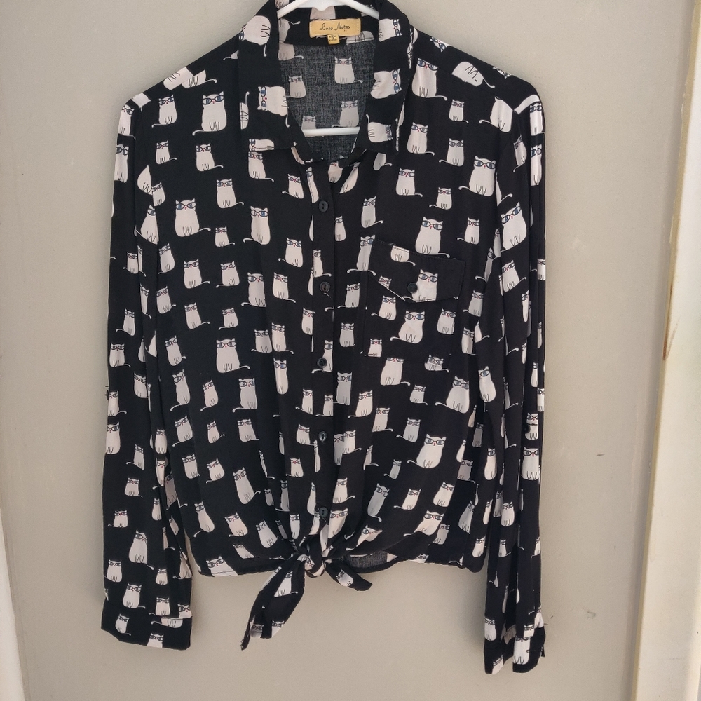 Love Notes Cat Print Blouse